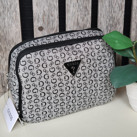 Guess Faux Leather Monogram Black and Gray Travel Bag - Picture 6 of 12